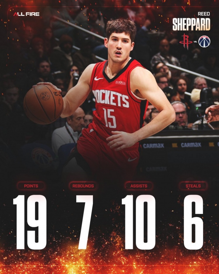 完美体育官网-合砍103分！火箭官推发布谢泼德、阿门、KD和申京四人数据海报